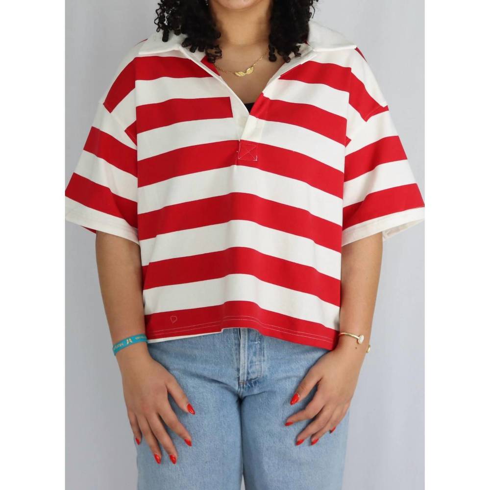 NEW BUTTERMELON striped oversized polo shirt in ivory/red